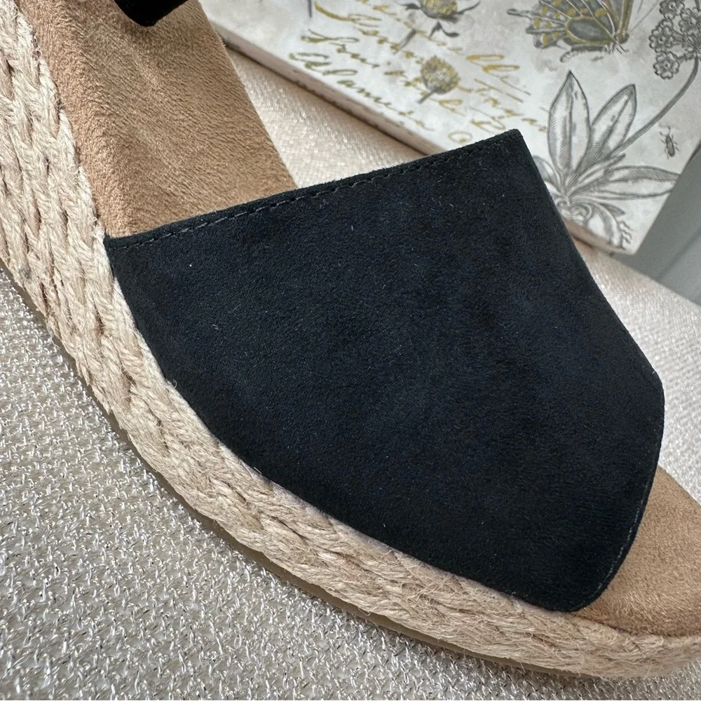 Style & Co. Seleeney Black and Tan Wedge Espadrilles Size 9.5